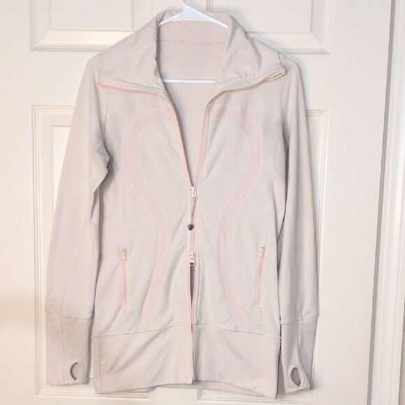 Lululemon Light Pale Pink/White Multi Zip-Up Jacket With Zippered Pockets. - Picture 1 of 14